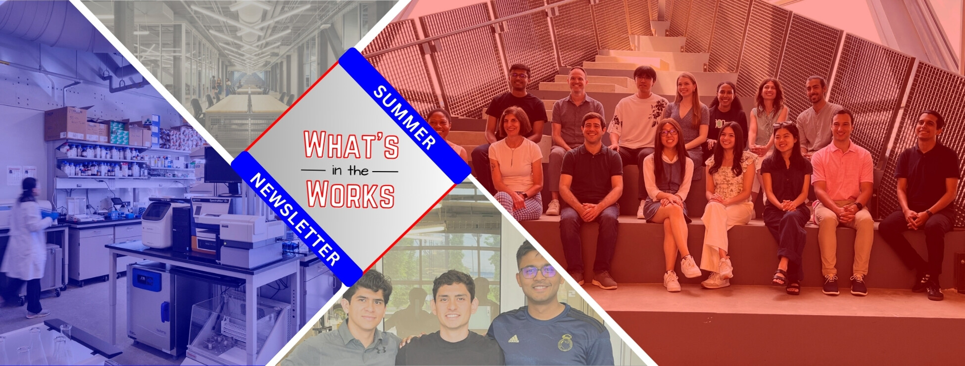 Pennovation Works Newsletter -What's in the Works - photo collage of accelerator cohort, Sahay AI member spotlight, and available garage and lab spaces