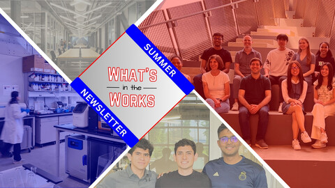 What in the Works? Pennovation Newsletter Collage image of Accelerator Cohort, Sahay AI Founders, lab and garage spaces at Pennovation