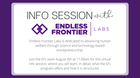 the endless frontier labs logo with text describing the event and date/time