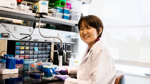 Goeppert scientist Dr. Zehui Xia in her lab