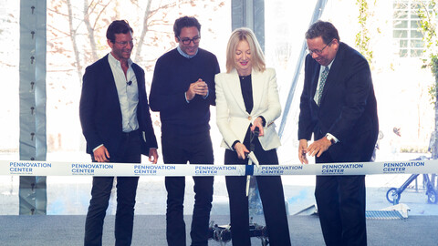 Penn Pres Amy Gutmann cuts ribbon officially opening Pennovation Center