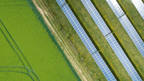 aerial view of the IoT4Ag solar panels in a field