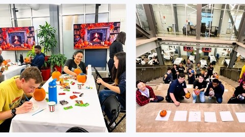 Collage showing pumpkin painting