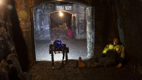 Image of a robot detecting artifacts inside an old mine