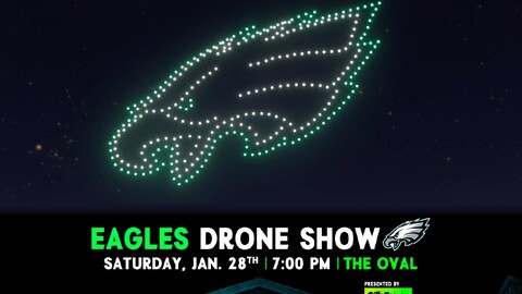 Image of the Eagles logo in the drone show