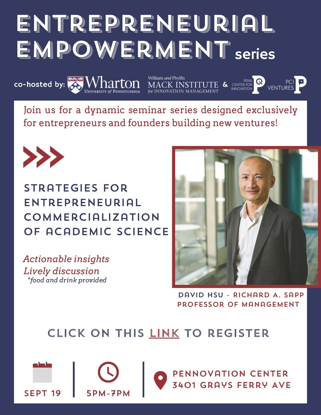 Speaker David Hsu will be presenting on Thursday, September 19th. 