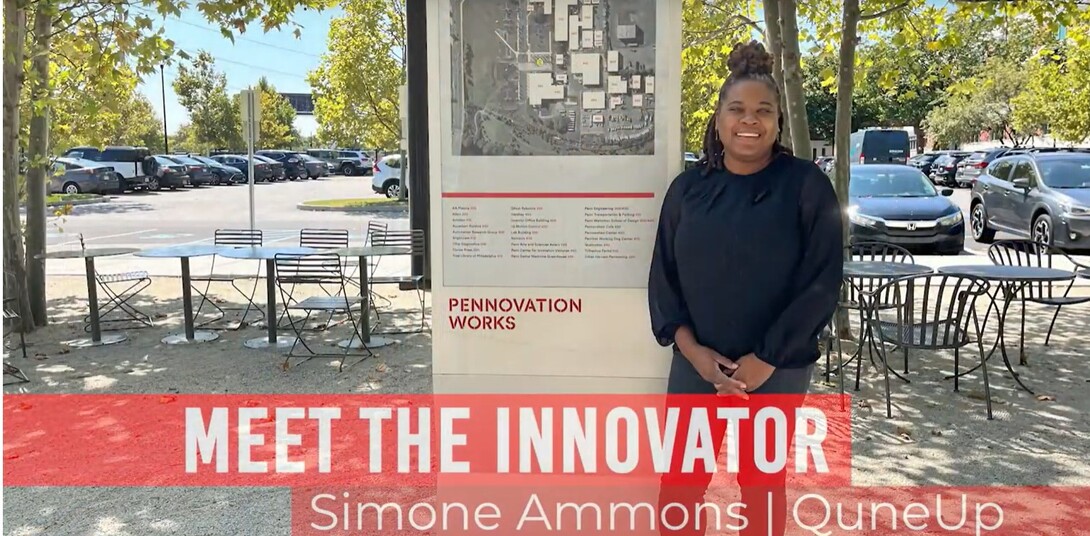 Founder of QuneUp, Simone Ammons, standing outside on the plaza at Pennovation Works