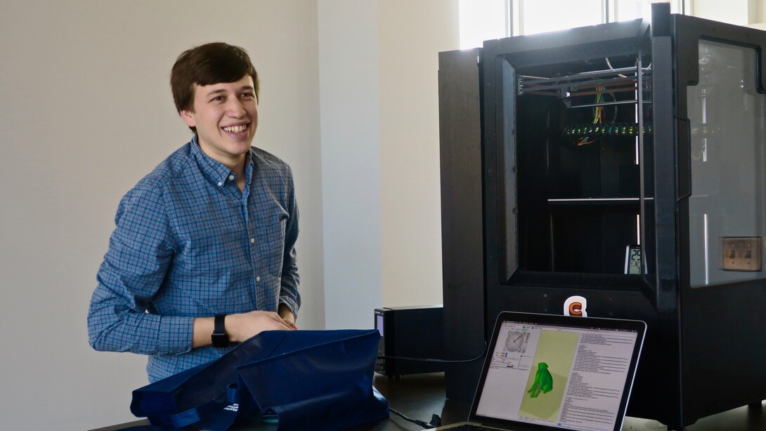 Creator of Cocoa Press with his 3D Printer