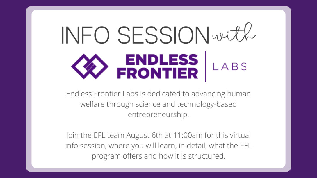 the endless frontier labs logo with text describing the event and date/time