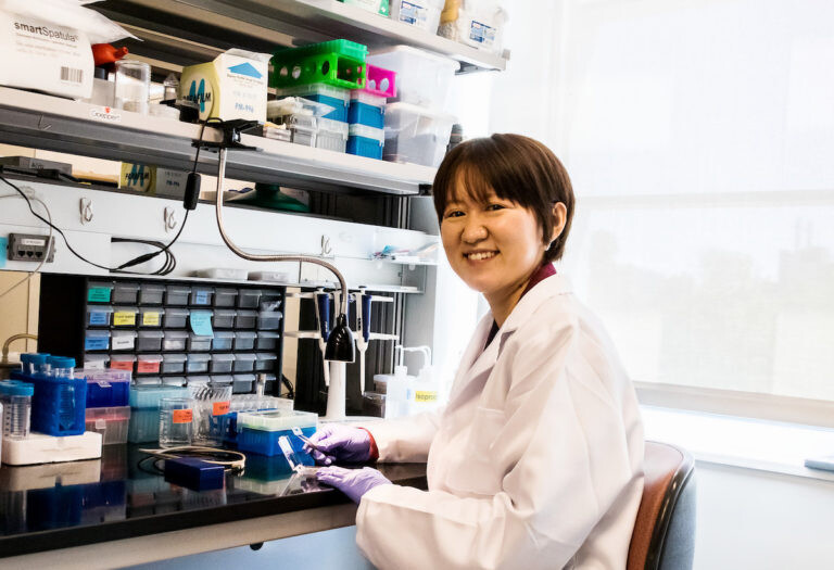 Goeppert scientist Dr. Zehui Xia in her lab