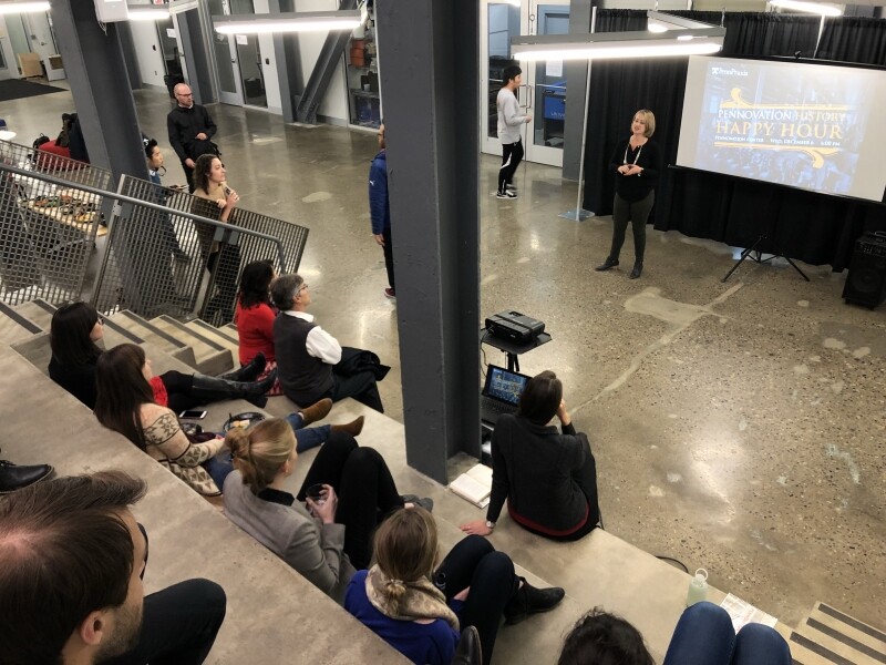 People gathered to watch presentation