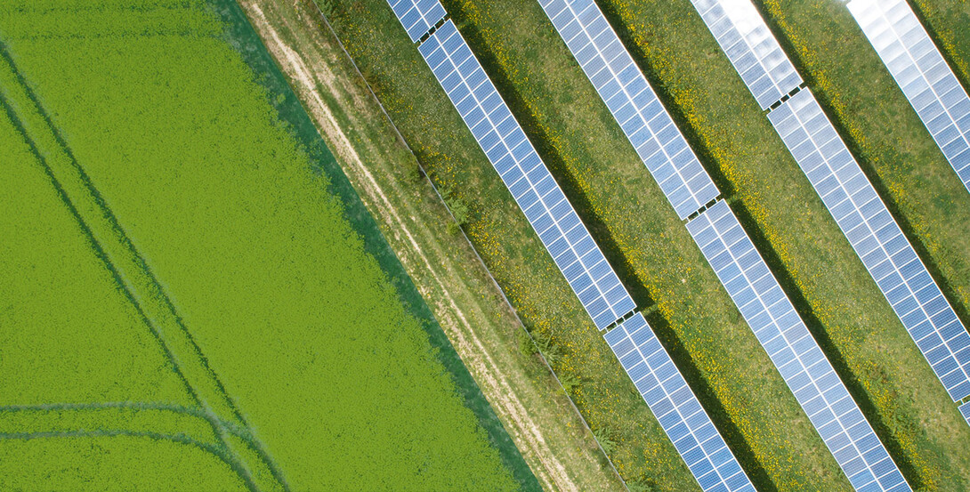 aerial view of the IoT4Ag solar panels in a field