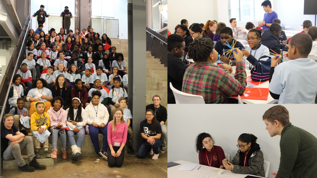 Group of students gathered on staircase