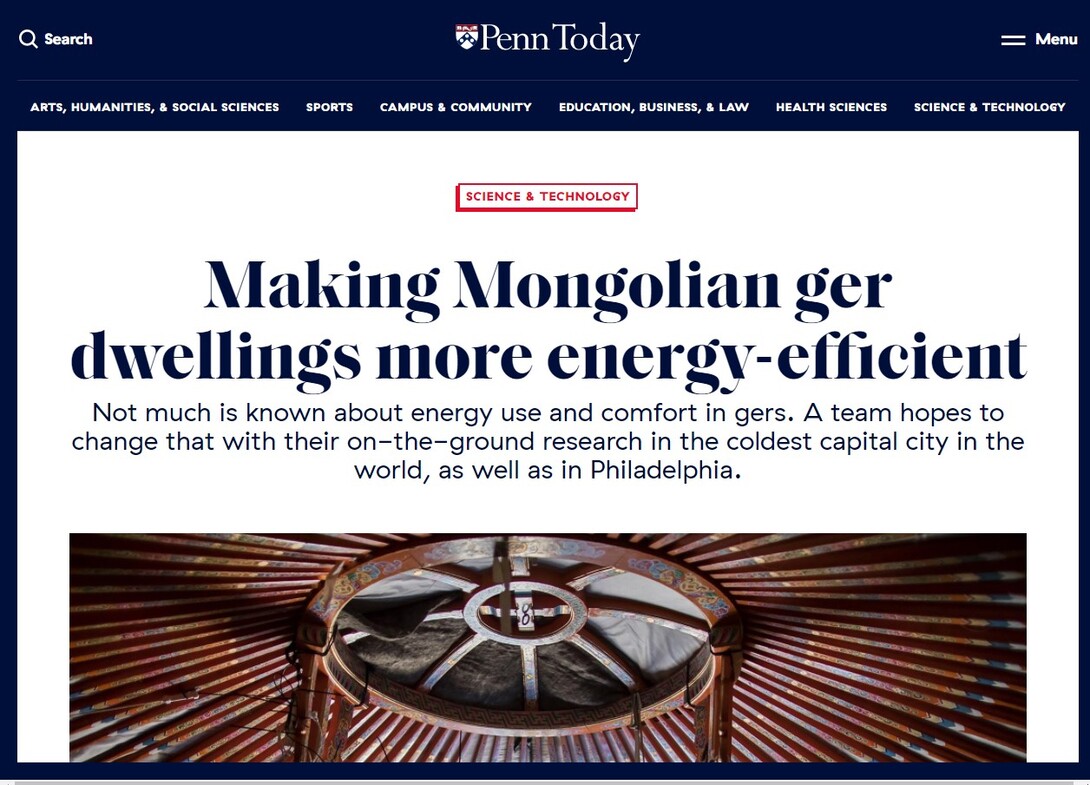 news story on making mongolian dwellings more efficient in Penn News Today