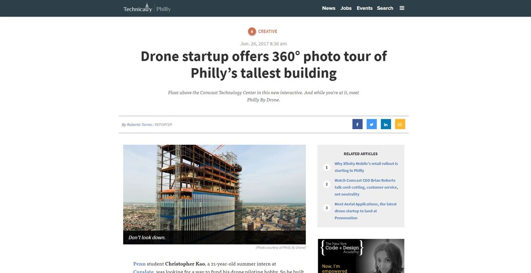 screen shot technical.ly philly drone 360