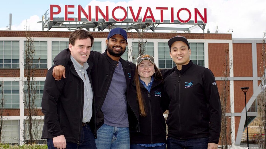 Founders of Treeswift standing outside of the Pennovation Center