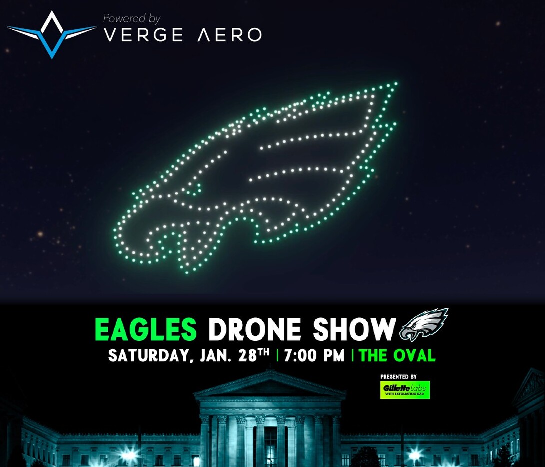 Image of the Eagles logo in the drone show